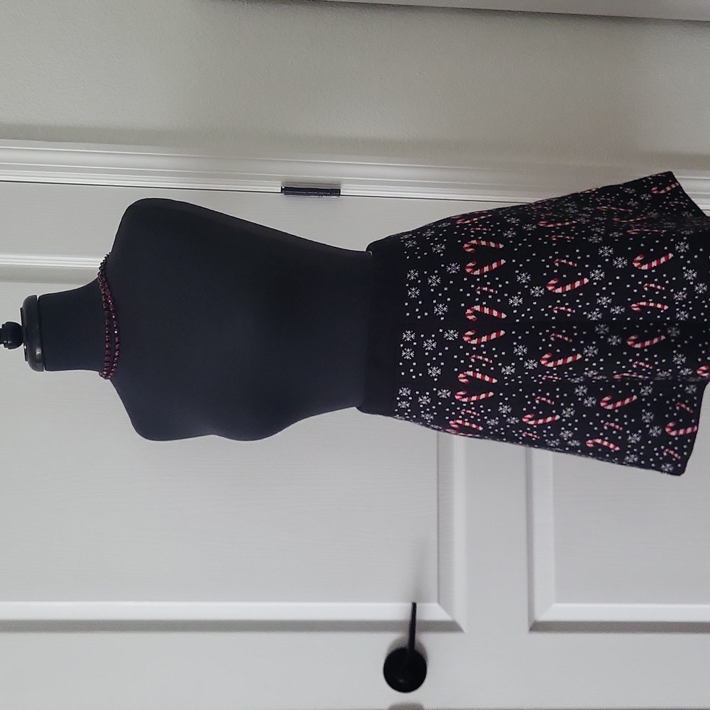 Festive Christmas Ugly Sweater Black Candy Cane Snowflake Skirt Size Small